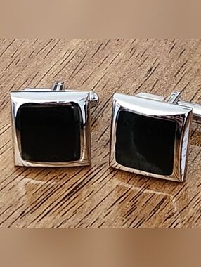 Black And Stainless Steel Square Men's Cufflinks